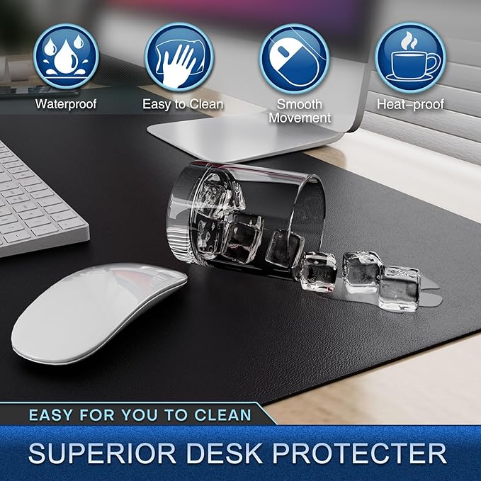 K KNODEL Leather Desk Pad Protector, Office Desk Mat, Large PVC Leather Desk Blotter, Non-Slip Mouse Pad (Black, 15.7" x 31.5")