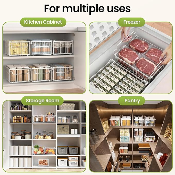 MSERCUOR Freezer Organizer Bins, 3 Pack Big Stackable Deep Chest Freezer Organizer Bins, Foldable Baskets with Handles, White Storage Container Baskets for 5 to 9 Cu.FT Deep Freezer Sort Frozen Meats