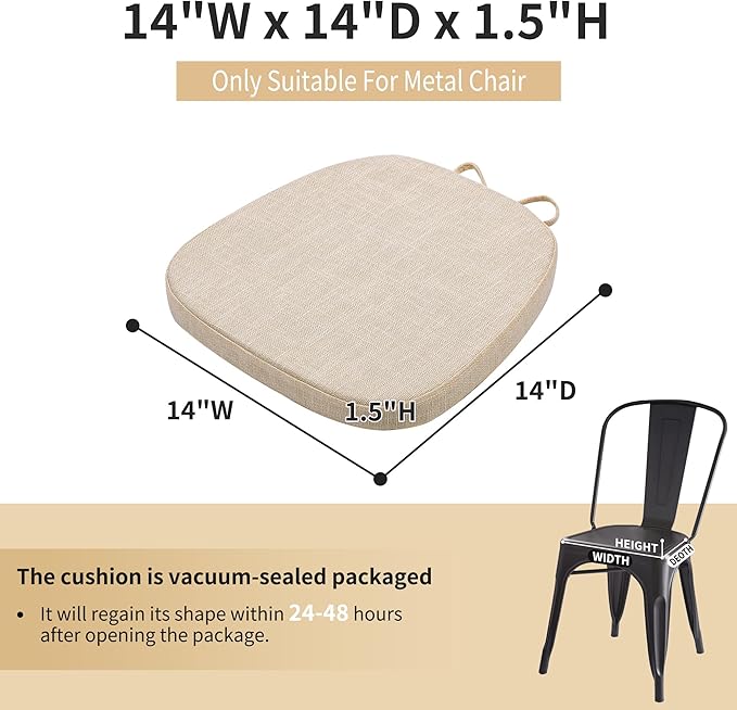 baibu 14x14 Memory Foam Metal Chair Cushions Set of 4, Dual-Layer Design Non-Slip Metal Dining Chair Pads Kitchen Seat Cushion with Machine Washable Cover, 4 Counts, Light Beige