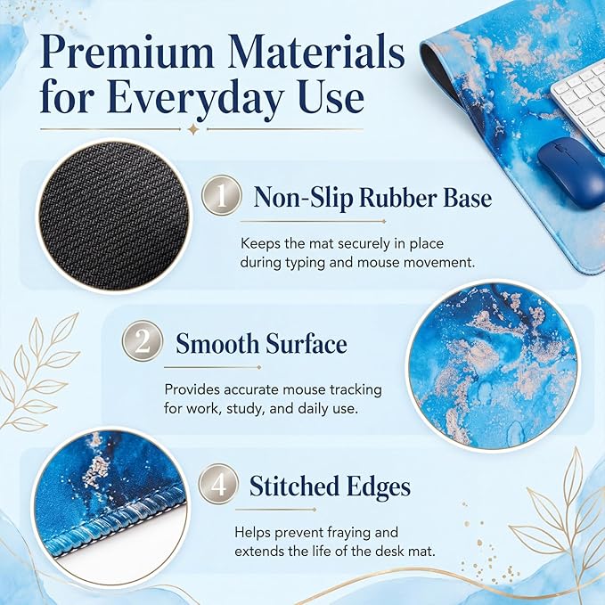 Relaxweex L Shaped Desk Mat for 90° Corner Desks, 26" x 26" Blue Waterproof Mouse Pad with 18" Inner Corner, Non-Slip Rubber Desk Protector for Office & Gaming