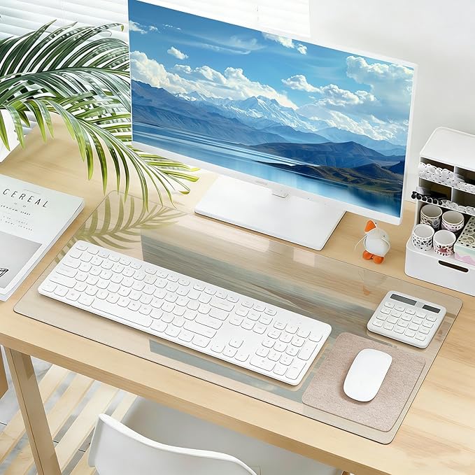 Clear Desk Mat, 23.6"x15.7" Anti-Slip Desk Protector, Waterproof Scratch Resistant Mat, Easy Clean for Office Makeup Pet Feeding