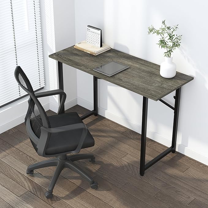 Lutown-Teen 47 inch Folding Desk, Writing Gaming Computer Camping Table, No Assembly Required Home Office Desk, Black Oak