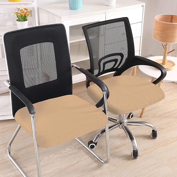 Smiry Stretch Jacquard Office Computer Chair Seat Covers, Removable Washable Anti-dust Desk Chair Seat Cushion Protectors - Camel