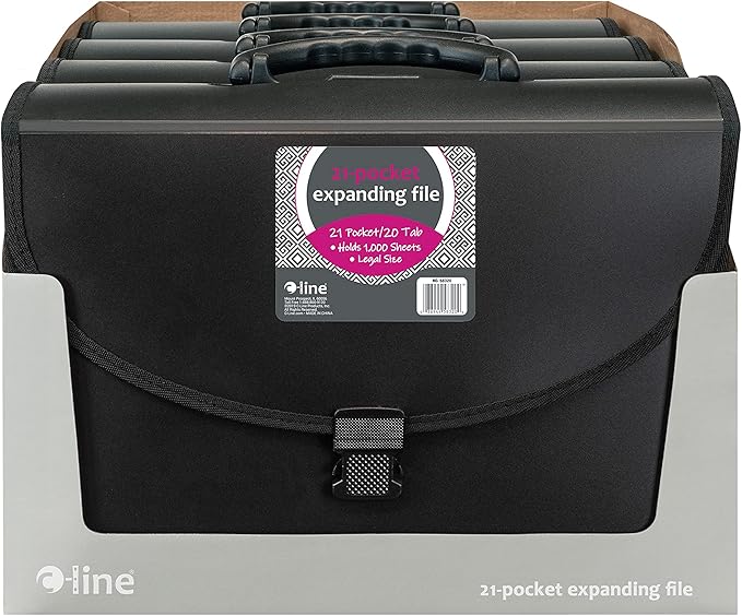 C-Line 21-Pocket Poly Expanding File with Handle, Includes Tabs, Locking Closure, Legal Size, Black (58320), Traditional