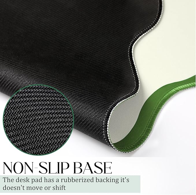 Hahafelt Scalloped Desk Mat Large Desk Pad Cute Coquette Table Mat Aesthetic Preppy Table Make up Pad Nonslip 2026 Graduation Gift with Stitching Waterproof Gaming(Green,31.5 x 15.8 Inches)