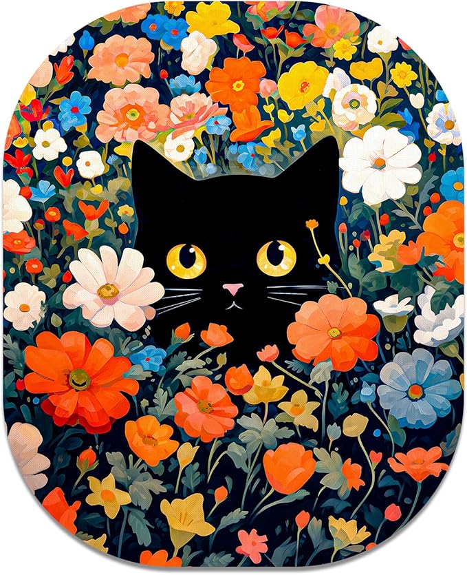 Small Mouse Pad, 6 x 7 Inch, Oval Mini Mouse Pad with Non-Slip Rubber Base for Laptop Wireless Mouse Keyboard Tray Mousepad, Cute Black Cat