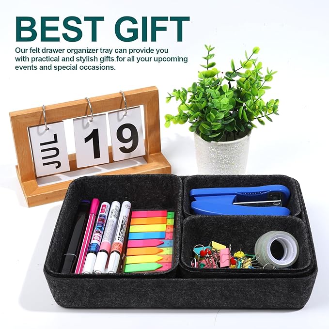 Desk Drawer Organizer,7 Pack Felt Drawer Organizer Shallow Drawer Organizers Felt Storage Bins,Desk organizer trays (Gray)