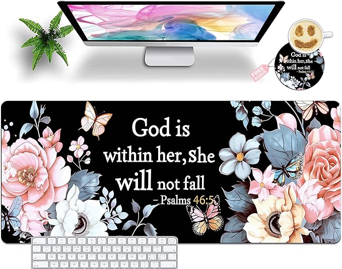 Extended Mouse Pad with Coaster 31.5 x 11.8 Desk Pad Full Desk Mousepad Stitched Edges Desk Mat Long Large Gaming Mouse Pad for Desk Office Home Bible