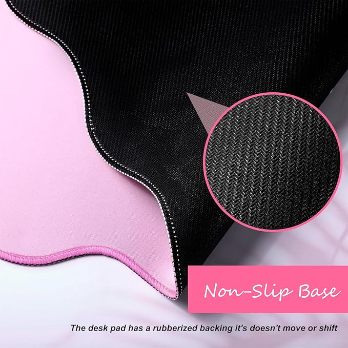 Hahafelt Scalloped Desk Mat Large Desk Pad Cute Coquette Table Mat Aesthetic Preppy Table Make up Pad Nonslip 2026 Graduation Gift with Stitching Waterproof Gaming(Pink,23.6 x 13.8 Inches)