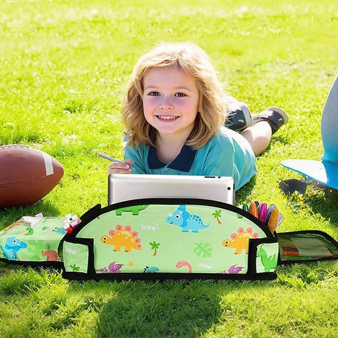 Kids Travel Tray, Car Seat Tray for kids Travel, Toddler Road Trip Essentials With Drawing Kit, Toddler Lap Desk Organizer for Car, Carseat Table for Airplane
