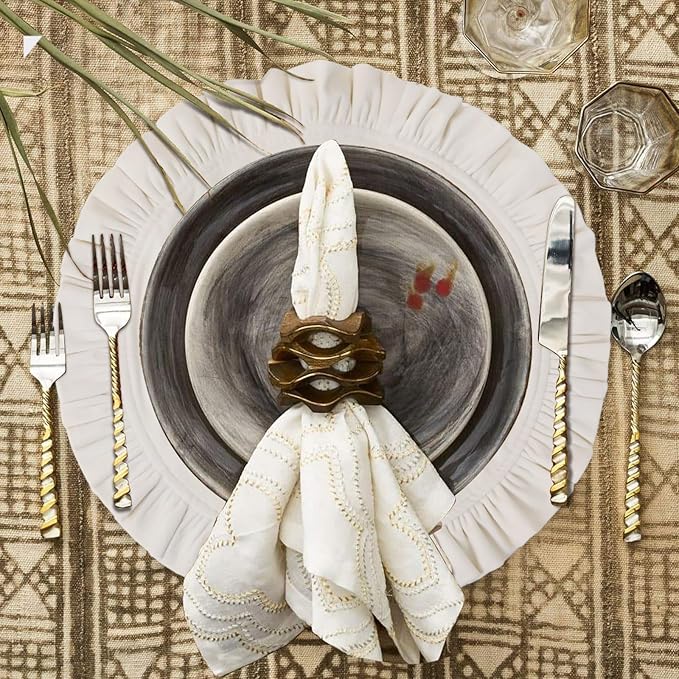 16.5 Inch Velvet Round Placemat with Ruffle for Dining Table Outdoor Placemats Non-Slip Washable for Gathering, Occasional Decoration and Family Parties Celebrations Set of 4, Beige