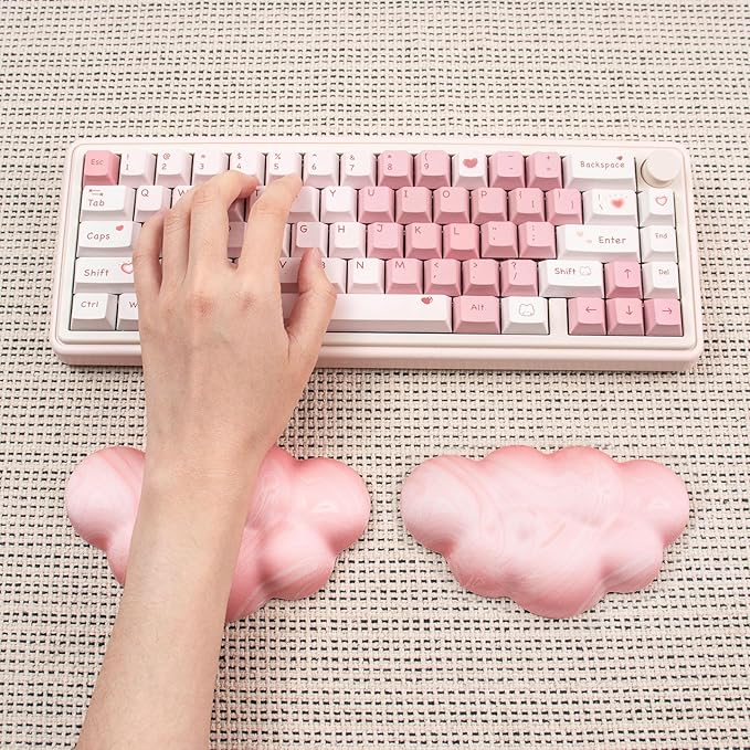 2Pcs Cloud Wrist Rest Cushion for Mouse Ergonomic PU Leather Mouse Wrist Support Pad with Anti-Skid Base, Desk Elbow Rest Pad for Nail Tech Office School Home Laptop Computer (Light Pink)