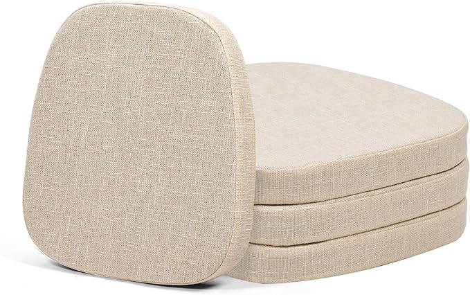 baibu 14x14 Memory Foam Metal Chair Cushions Set of 4, Dual-Layer Design Non-Slip Metal Dining Chair Pads Kitchen Seat Cushion with Machine Washable Cover, 4 Counts, Light Beige
