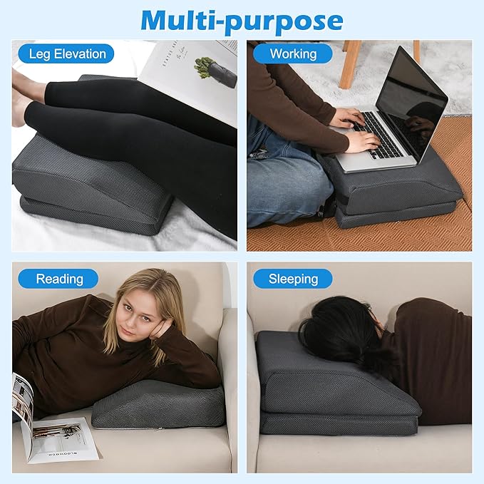 Memory Foam Hip Replacement Recovery Aids Seat Cushion, Adjustable Height Hip Replacement Must Haves Chair Cushion with Non Slip Backing, Extra Thick (Dark Grey, 2 Layer (16.5 x16 x 6 in))