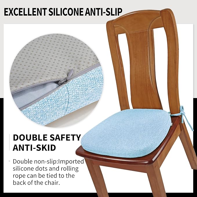 SINOSSO 6 Pack Memory Foam Chair Cushions for Dining Chairs, Friendly Woven Fabric 16" U-Shape Comfortable Kitchen Chair Pads, Removable Slip Resistant Seat Cushions (Set of 6, Water Blue)
