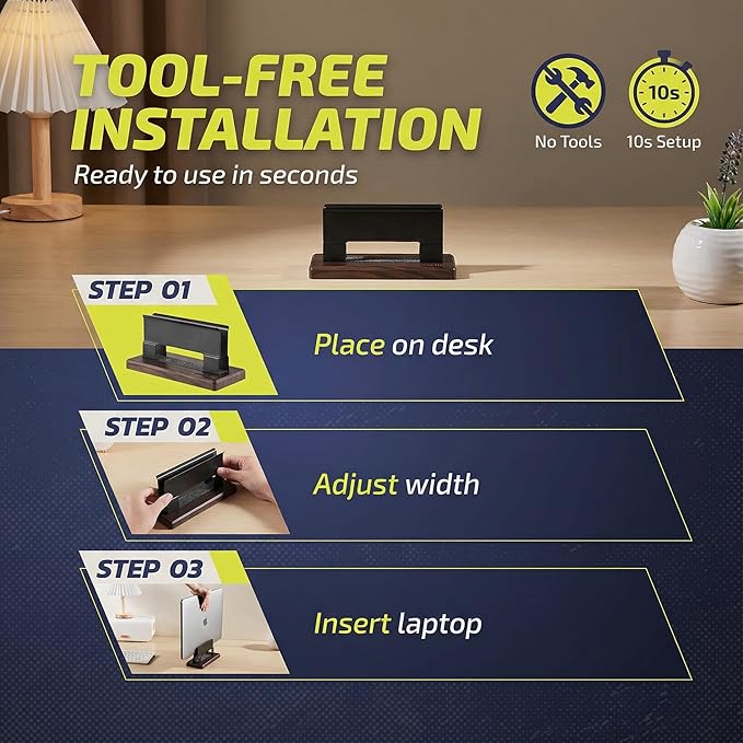 Vertical Laptop Stand for Desk - Adjustable Laptop Holder for MacBook & Most Laptops