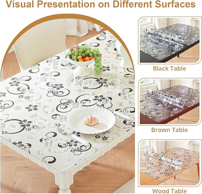 LovePads Floral Clear Table Cover Protector - 36 x 54 Inch Thick Plastic Table Cloth, Waterproof PVC Desk Mat for Dining Room Table, Wood Furniture Topper, Anti-Scratch Desk Pad for Kids Writing,