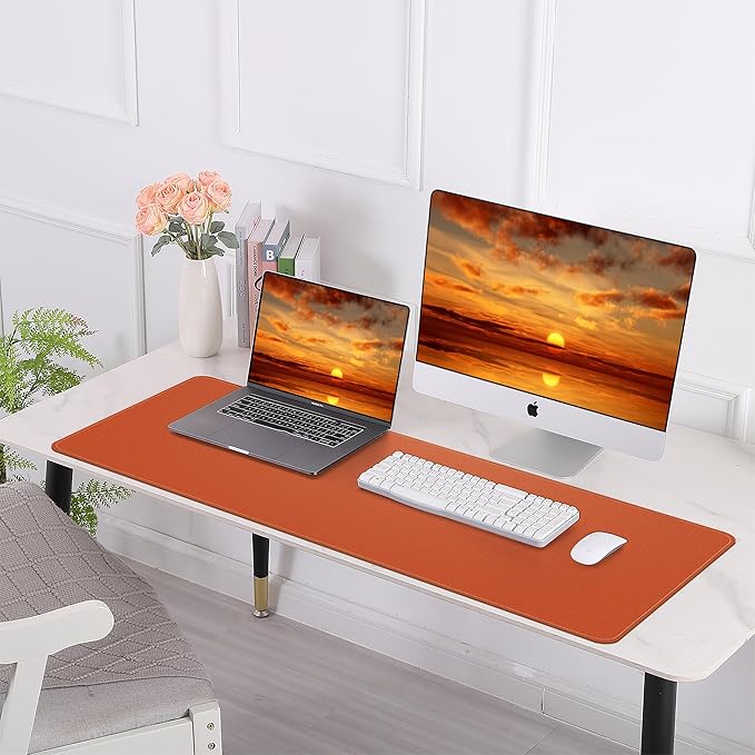AFIING Cork Desk Mat 47" x 17", Dual-Sided Natural Cork & PU Leather Desk Pad, Non-Slip Waterproof Large Mouse Pad for Office, Home & Gaming (Orange)
