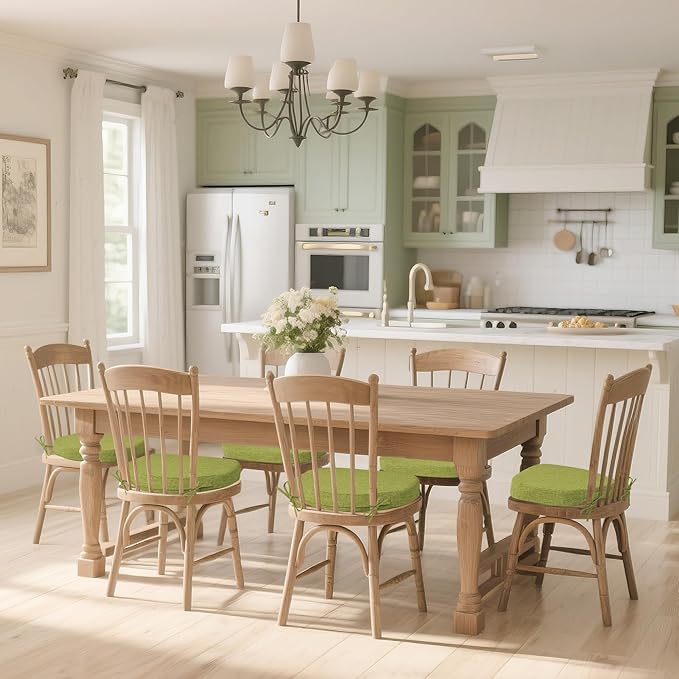 Windsor Chair Cushions for Dining Chairs 4 Pack Non Slip Kitchen Seat Cushion with Ties and Washable Covers Indoor Comfortable Seat Pad with Thick Foam 16.5" x 15.5" x 2" Green