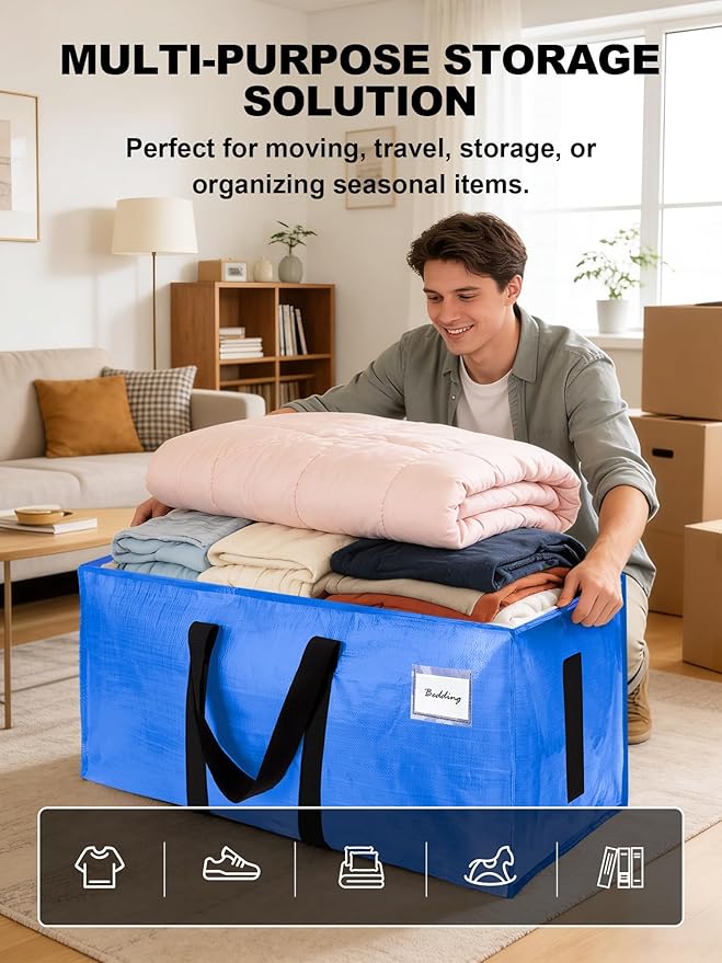 HOMESURE Supports 200lbs Heavy Duty Moving Bags - Strong Zipper & Wrap-Around Handles - Water-Resistant Storage Totes, Durable Alternative to Moving Boxes - 8 Pack -Multi-Color System for Easy Sorting