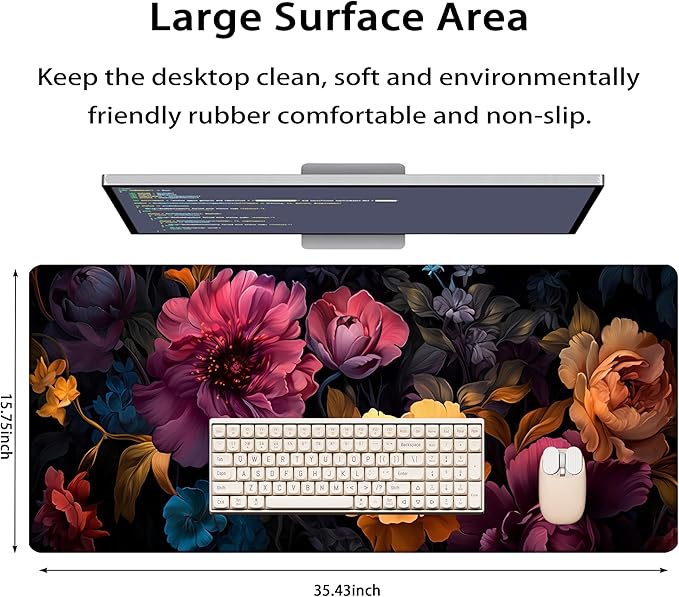 35.4 x 15.7 in, XXL Large Mouse Pad for Desk, Extended Keyboard Mouse Mat for Computer Office, Big Laptop Mouse pad, Gaming pc-Colorful Roses