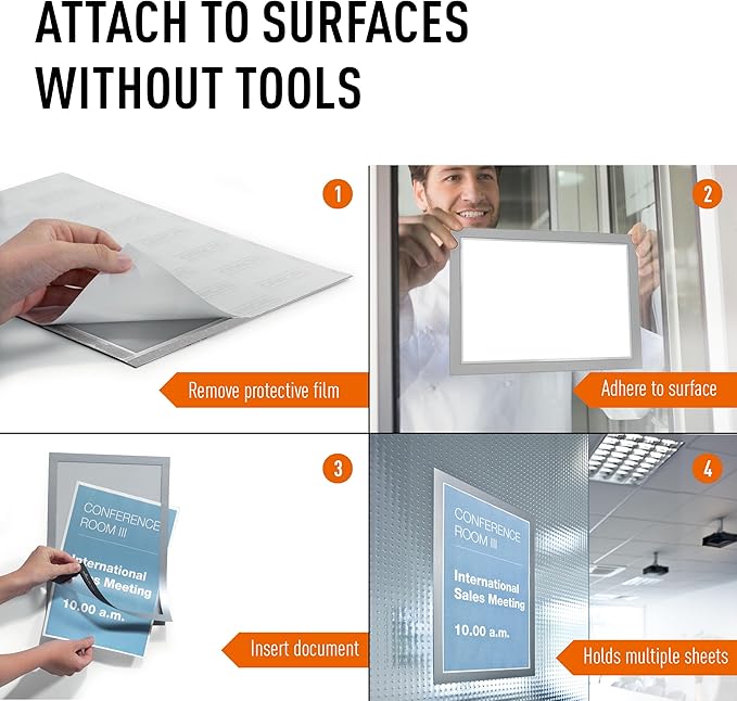 Durable Duraframe Self-Adhesive Magnetic Frame Silver - Tabloid Size 11" x 17" - Document Frame for Internal Signage - Self-Adhesive Attachment - Pack of 2