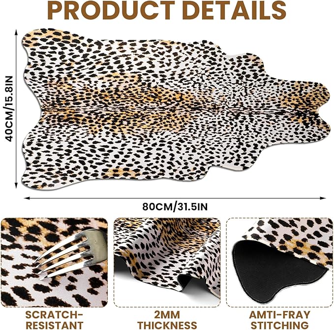 Sabary Large Leopard Print Desk Mat Cheetah Gaming Mouse Pad Leopard Desk Accessories Irregular Shaped Animal Print Decor for Laptop PC Computer Office Home Desktop Decor 31.5" x 15.8"