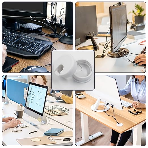 2pcs 1-3/4 Inch Desk Grommet, Plastic Desk Hole Cover, White Cable Hole Cover, Desk Hole Grommet for Wire Cord Organizing Office Computer Desk