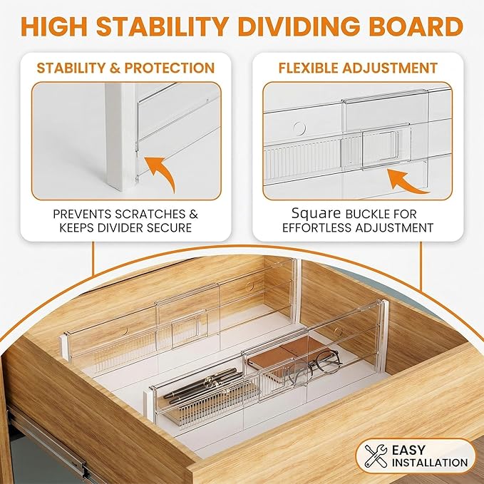 5 Pack 5.9 Inch Tall Clear Drawer Dividers, Adjustable Drawer Dividers for Clothes, 12.2"–20" Expandable Plastic Drawer Organizer Dividers for Home Closet, Kitchenware, Nursery Storage