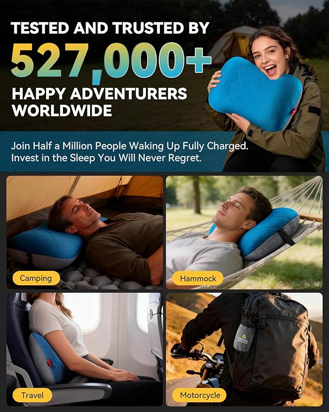 Hikenture Camping Pillow with Removable Cover - Ultralight Inflatable Pillow for Neck Lumbar Support - Upgrade Backpacking Pillow - Washable Travel Air Pillows for Camping, Hiking, Backpacking