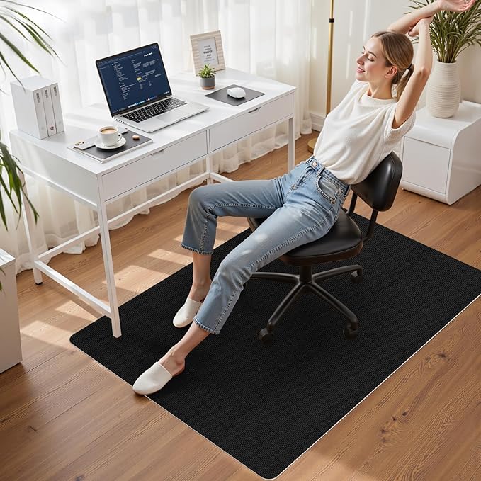 Sycoodeal Office Chair Mat for Hardwood Floor,Slip Resistant Floor Mat for Office Computer Gaming Chair,Heavy Duty Floor Protector for Rolling Chairs,Easy to Clean,Black(36"x55")