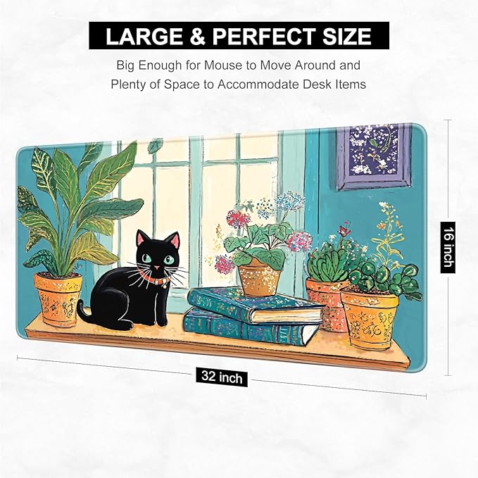 Desk Pad, 32" x 16" XXXL Extended Large Gaming Mouse Pad, Desktop Decor Desk Mat, Men Women Office Supplies and Accessories, Cute Anime Mouse Mat for Laptop & Keyboard, Elegant Cat