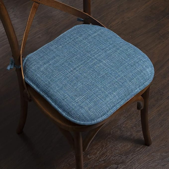 Sweet Home Collection Chair Cushion Memory Foam Pads with Ties Honeycomb Pattern Slip Non Skid Rubber Back Rounded Square 16" x 16" Seat Cover, 2 Pack, Aria Blue 6 pack