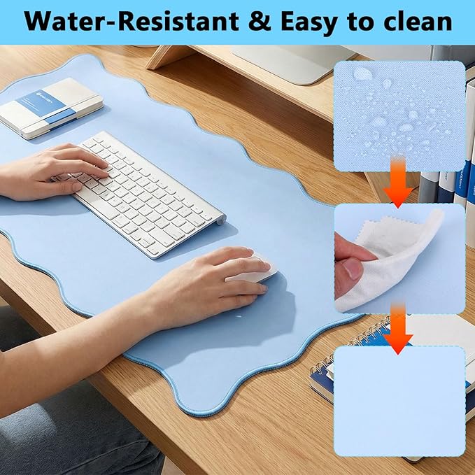 Scalloped Desk Mat 31.5" x 15.7" Large Cute Desk Mat for Desktop, Waterproof Scalloped Aesthetic Table Pad, Non-Slip Mouse Keyboard Pads Computer Accessories for Desk Office Home Gaming