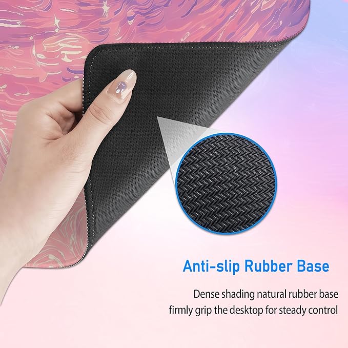 Starry Night Cat Cute Mouse Pad,Large Pink Gaming Mousepad,Extende Dreamy Anime Washable Keyboard Desk Mat,Kawaii Stitch Mousemat for Women Girls,31.5 x 12in