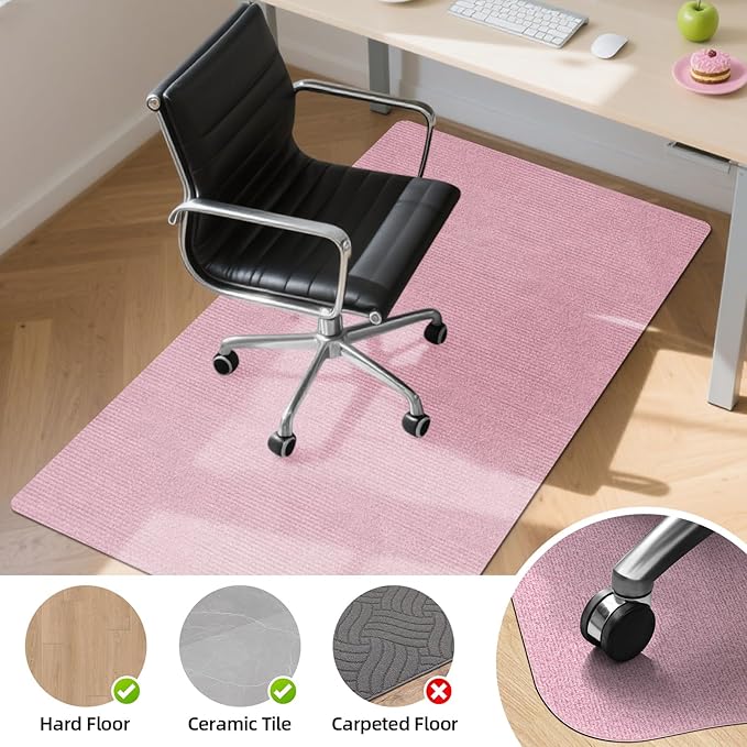Office Chair Mat for Hardwood and Tile Floor, 55" x 35" Computer Desk Chair Mats, Anti-Slip Mat for Rolling Chair, Large Floor Protector for Home Office, Pink Color
