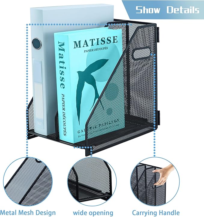 Desk Organizers Metal Magazine File Holder Racks Desktop Folder Storage Binder Organiser Document Organization for Home Office & Classroom,2 Vertical Compartments