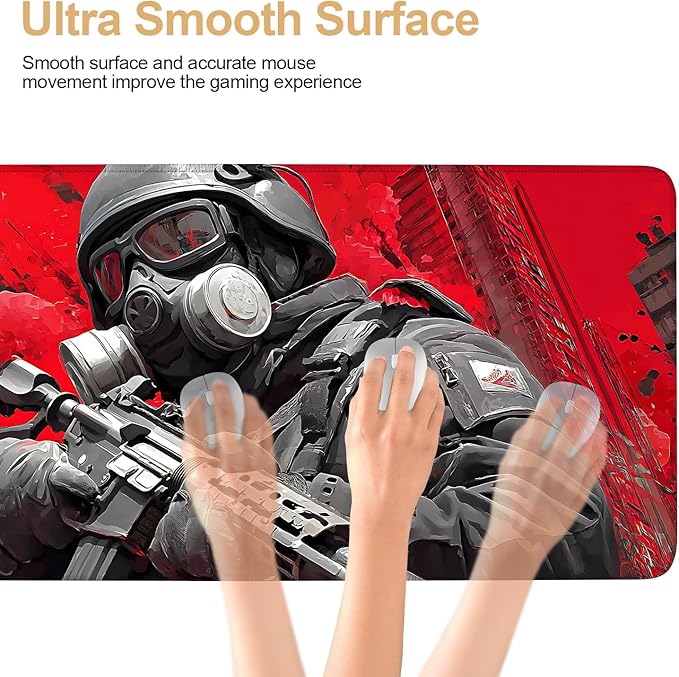 Large Extended Gaming Mouse Pad - Military Soldier Design, Soft Fabric Desk Mat with Non-Slip Rubber Base, Extra Long Mousepad for Gaming, Office, Keyboard & Mouse, 35.43 x 15.75 in