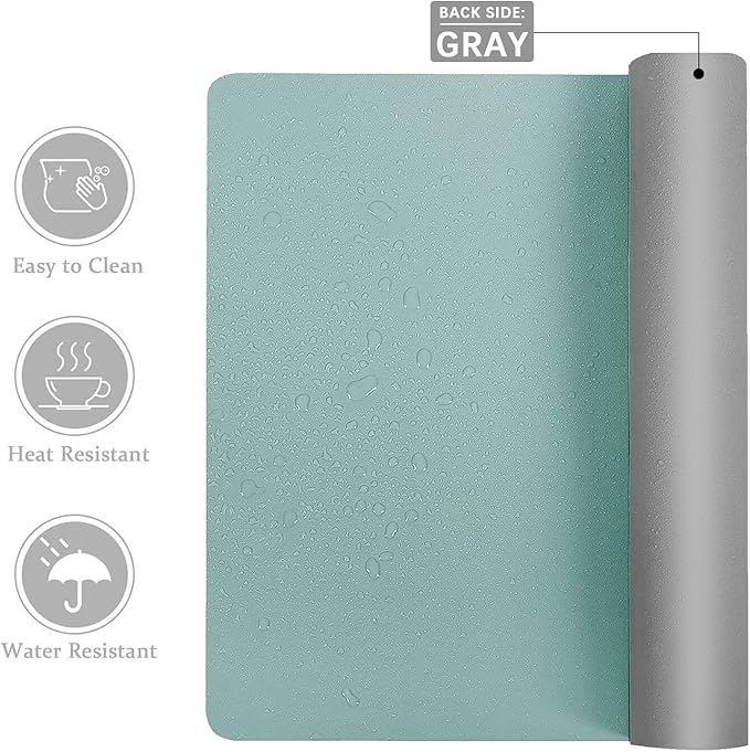 Desk Mat Large protector Pad - Multifunctional Dual-sided Office Desk Pad,Smooth Surface Soft Mouse Pad,Waterproof Desk Mat for Desktop, Pu Leather Desk Cover for Office/Home(Lake Blue, 31.5" x 15.7")
