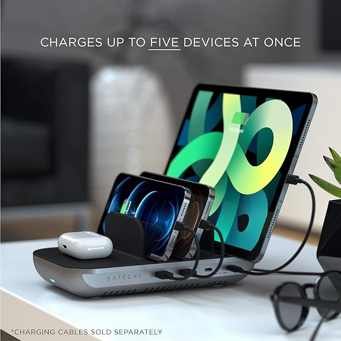 Satechi Multi Device Charging Station with Wireless Charging - for iPad Air/Pro, MacBook Air/Pro/Neo, iPhone 17 to 12 Series, AirPods, Apple Watch, and More