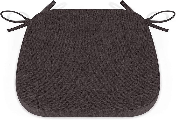 Shinnwa Dining Chair Cushions, Non Slip Kitchen Chair Pads with Ties, Indoor Seat Cushions, 15 x 15.5 inches, Dark Brown