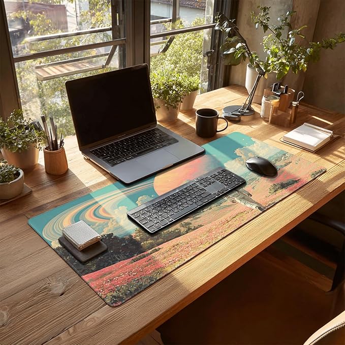 AQQA Double-Sided Extra Large Gaming Mouse Pad, Astronaut and Nebula Art Desk Mat, Smooth Surface, Non-Slip Rubber Base, Waterproof & Durable Stitched Edges for Office and Gaming,31.5”x15.7”