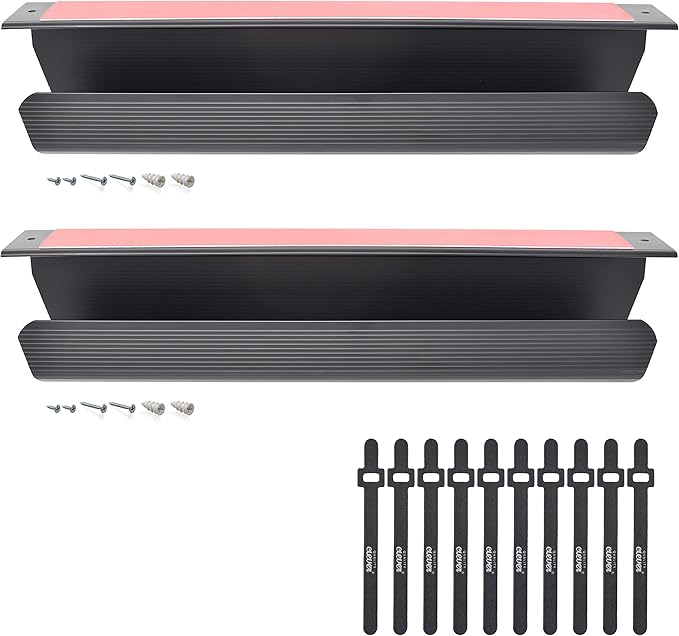 Cable Management Tray, Under-Desk, On-Wall or Side-of-Desk, 17x4x2.4”, 2-PK, Hide & Organize Your Cables, Power Supplies and Power Strips, Bonus 10-Pk Cable Ties