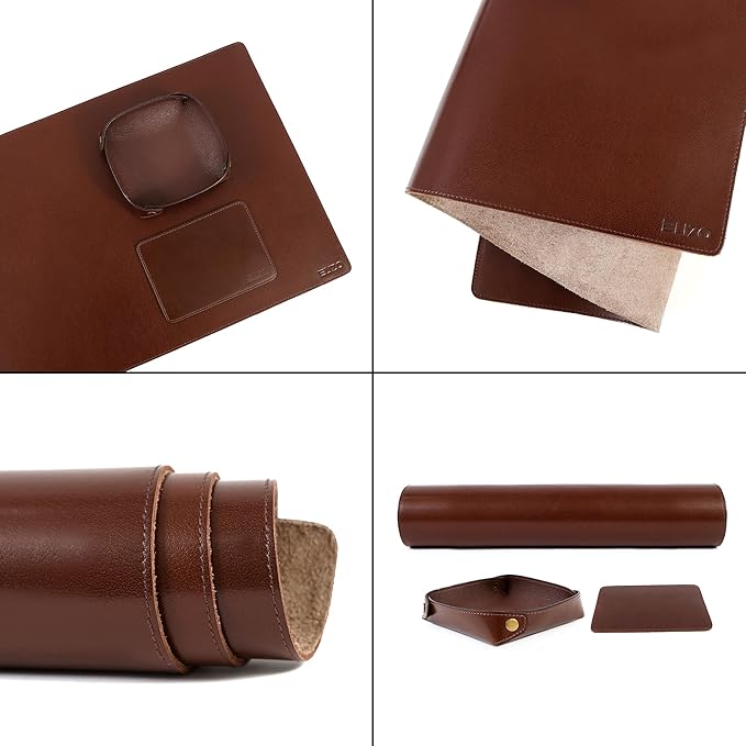 ELIZO Leather Desk Pad Real Leather Desk Mat Thick (3mm) Double Layer (31x15.6) Cover Blotter Desk Protector Large Computer Mat for Keyboard Mouse Pad Table Laptop Mat Office Accessories - Chestnut