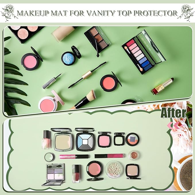 Teenyyou Makeup Mat for Vanity Protect Scalloped Makeup Mat 31.5 x 15.8'' Vanity Cover Top 2026 Graduation Gifts Dual-sided Dressing Table Pad Waterproof Mouse Pads for Dormitory Desktop(Green)