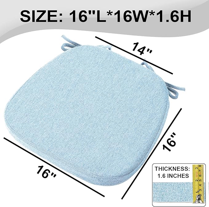 SINOSSO 1 Pack Memory Foam Chair Cushions for Dining Chair, Friendly Woven Fabric 16" U-Shape Comfortable Kitchen Chair Pad, Removable Slip Resistant Seat Cushion (1 Piece, Water Blue)