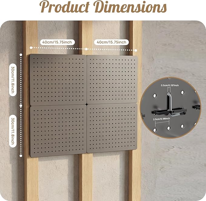 Peg Board for Tools, 4 Pack Metal Pegboard Wall Organizer with Hooks,16"×12" Gray Pegboard Panels for Walls Home, Garage Tool Storage, Kitchen, Office Organization, Craft Room