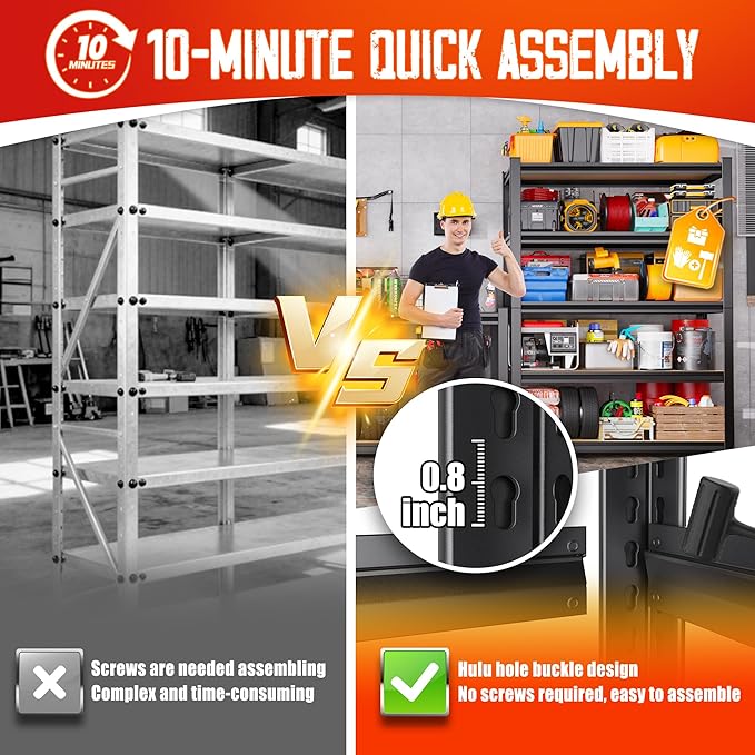Set of 9 Garage Shelving-2050 lbs 5 Tier Storage Shelves,Adjustable Heavy Duty Metal Shelving Unit and Storage Large Rack,Utility Steel Shelf For Warehouse Industrial Pantry Basement 78"x46"x20"