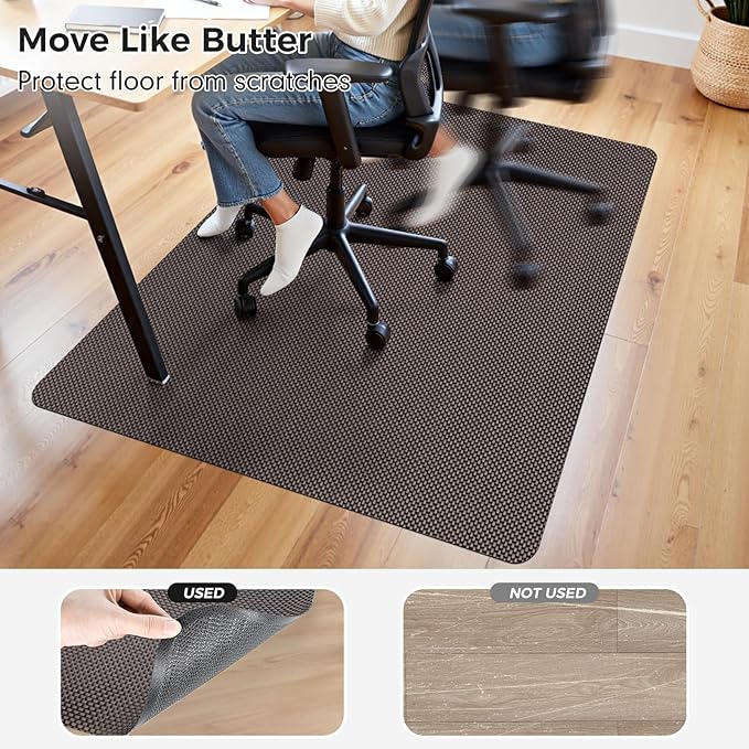 Sycoodeal Office Chair Mat for Hardwood & Tile Floor, 40" x 48" Computer Gaming Chair Mat for Rolling Chairs Non-Curve, Anti-Slip,Heavy Duty Floor Protector for Home Office (Coffee)