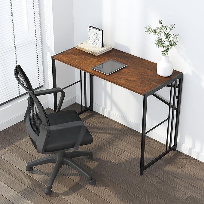 Lutown-Teen Folding Computer Desk 40 inch Writing Gaming Computer Camping Desk, No Assembly Required Home Office Table, Mahogany